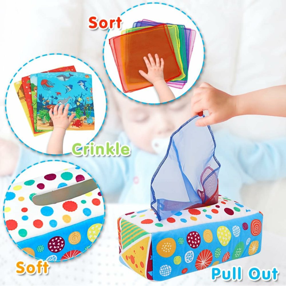 Baby Toys 6 To 12 Months – Baby Tissue Box Toys Montessori Toys For Babies 6-12 Months Soft Crinkle Infant Sensory Toys For 1 Year Old Early Learning Toys Baby Boys Girls Gifts  |  Early Development & Activity Toys All Toys Colorful