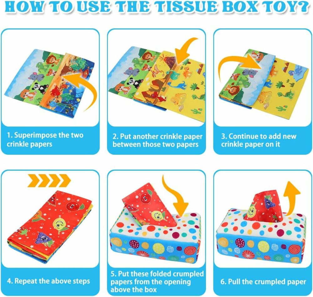 Baby Toys 6 To 12 Months – Baby Tissue Box Toys Montessori Toys For Babies 6-12 Months Soft Crinkle Infant Sensory Toys For 1 Year Old Early Learning Toys Baby Boys Girls Gifts  |  Early Development & Activity Toys All Toys Colorful