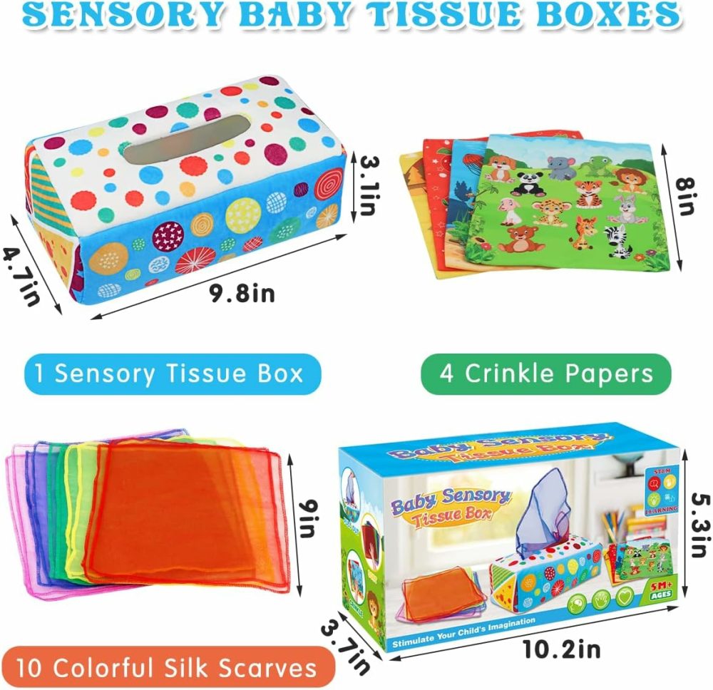 Baby Toys 6 To 12 Months – Baby Tissue Box Toys Montessori Toys For Babies 6-12 Months Soft Crinkle Infant Sensory Toys For 1 Year Old Early Learning Toys Baby Boys Girls Gifts  |  Early Development & Activity Toys All Toys Colorful