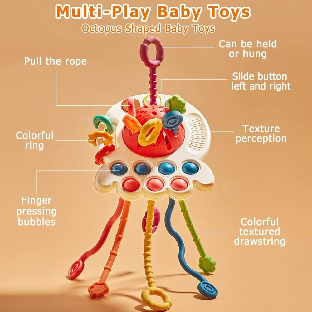 Baby Toys 6 To 12 Months  Sensory & Montessori Toys For 1 Year Old  Octopus Pull String Toys  Travel & Teething Toys For Car Seat  Baby Girl Boy Gifts For 6  9  12  18 Months Infant Toddler  |  Sorting & Stacking Toys All Toys Sorting & Stacking Toys