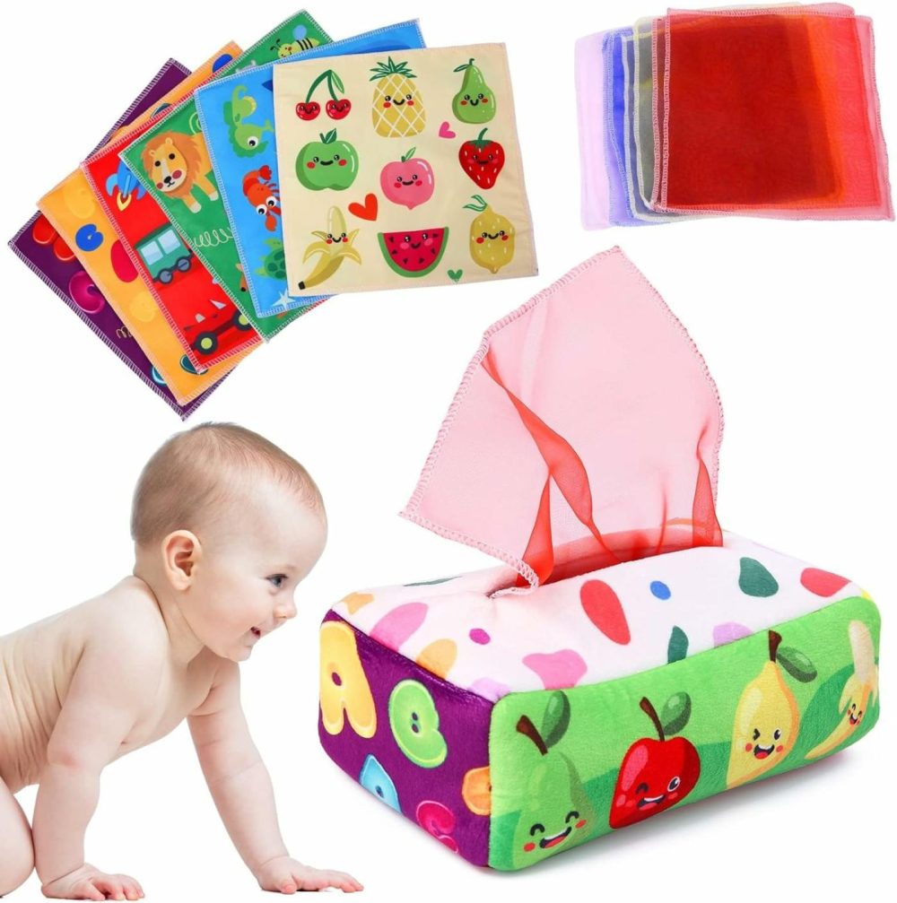 Baby Toys 6 To 12 Months – Tissue Box Toy Montessori For Babies 6-12 Months  Soft Stuffed High Contrast Crinkle Infant Sensory Toys  Boys&Girls Kids Early Learning Gifts  |  Musical Toys All Toys Colorful