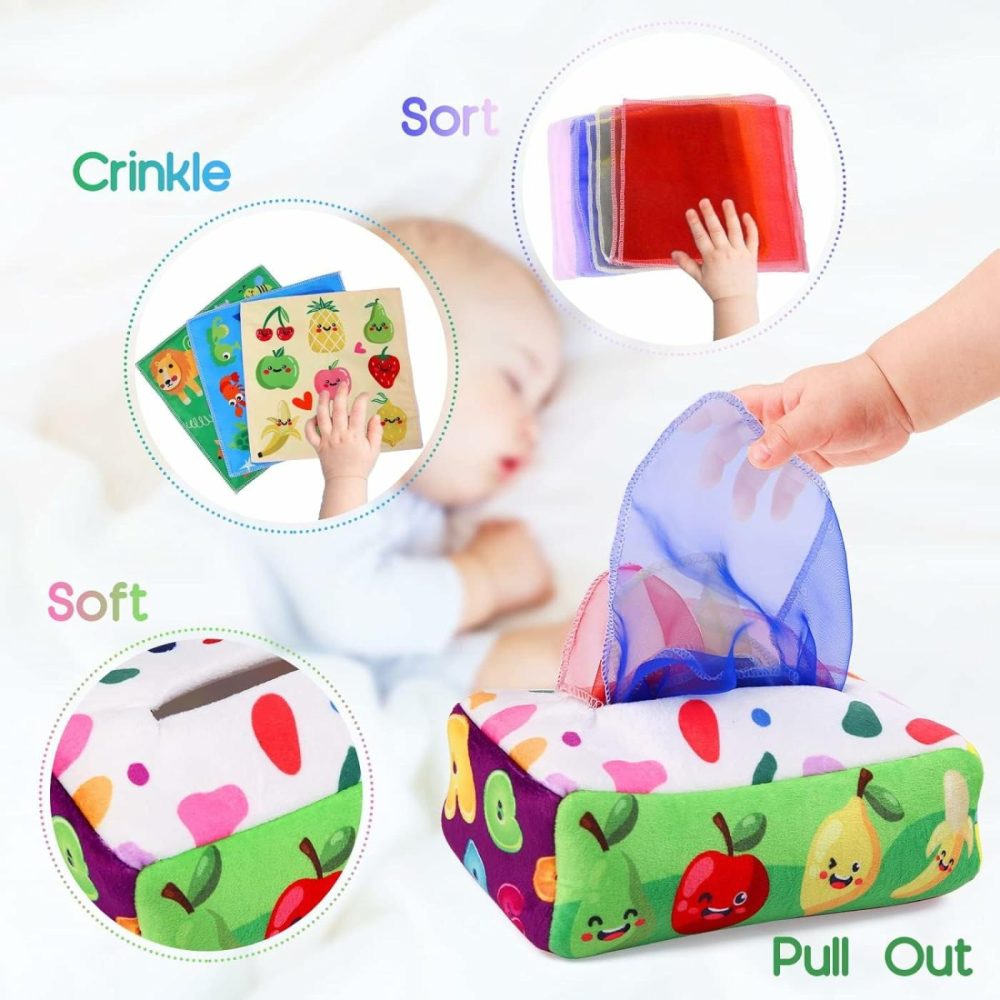 Baby Toys 6 To 12 Months – Tissue Box Toy Montessori For Babies 6-12 Months  Soft Stuffed High Contrast Crinkle Infant Sensory Toys  Boys&Girls Kids Early Learning Gifts  |  Musical Toys All Toys Colorful