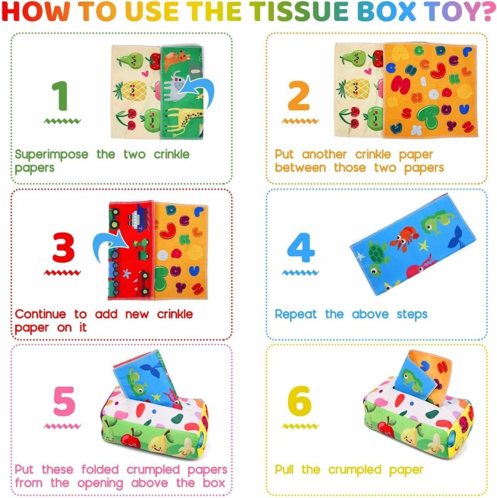 Baby Toys 6 To 12 Months – Tissue Box Toy Montessori For Babies 6-12 Months  Soft Stuffed High Contrast Crinkle Infant Sensory Toys  Boys&Girls Kids Early Learning Gifts  |  Musical Toys All Toys Colorful