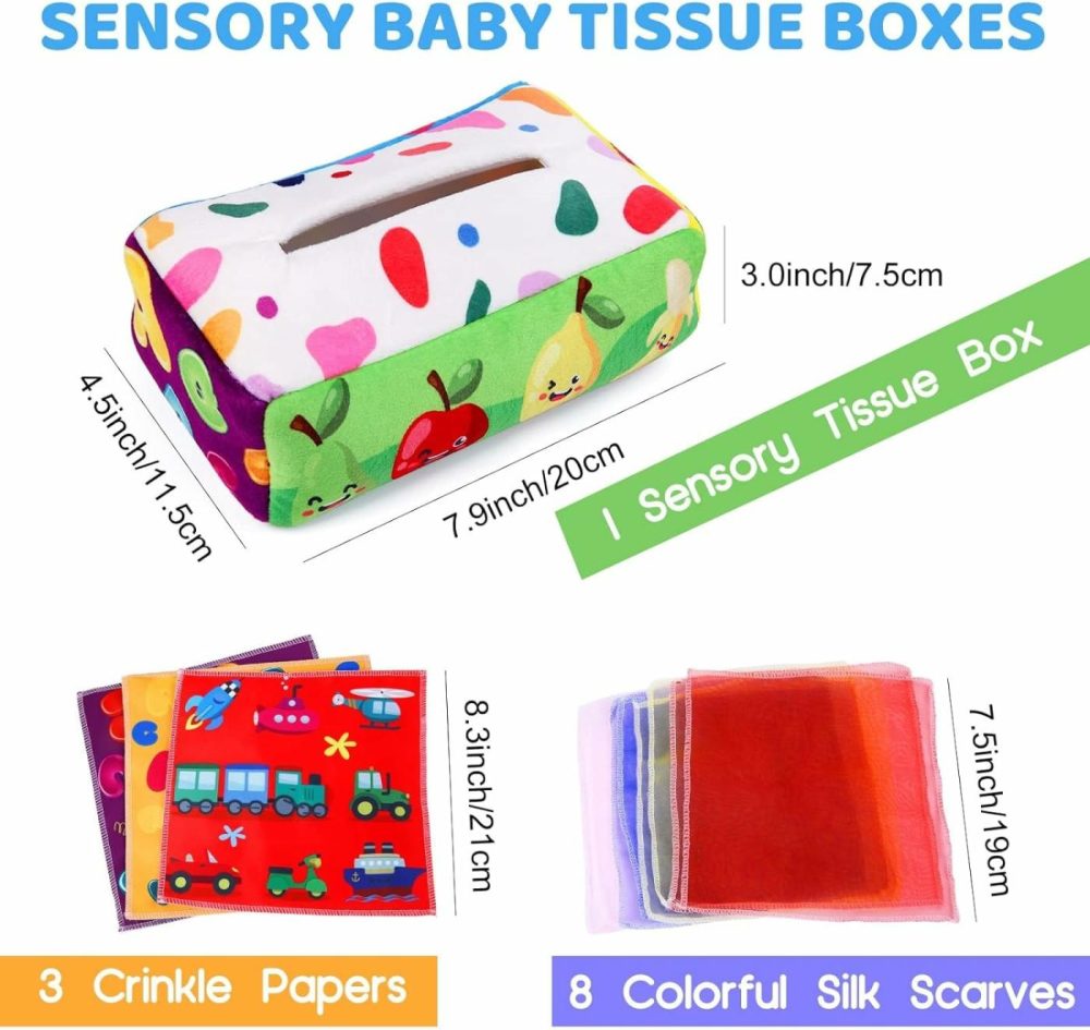 Baby Toys 6 To 12 Months – Tissue Box Toy Montessori For Babies 6-12 Months  Soft Stuffed High Contrast Crinkle Infant Sensory Toys  Boys&Girls Kids Early Learning Gifts  |  Musical Toys All Toys Colorful