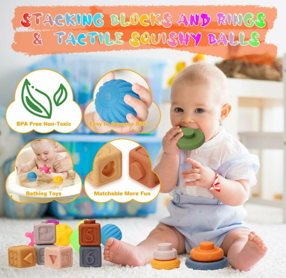 Baby Toys 6 To12 Months  7 In-1 Montessori Toy For 6-9-12-18 Month Old With Pull String Toy  Sensory Bin Toys  Stacking Baby Blocks & Soft Infant Ring & Sensory Ball  Stacking Cups For Toddler Gift  |  Sorting & Stacking Toys All Toys PVC