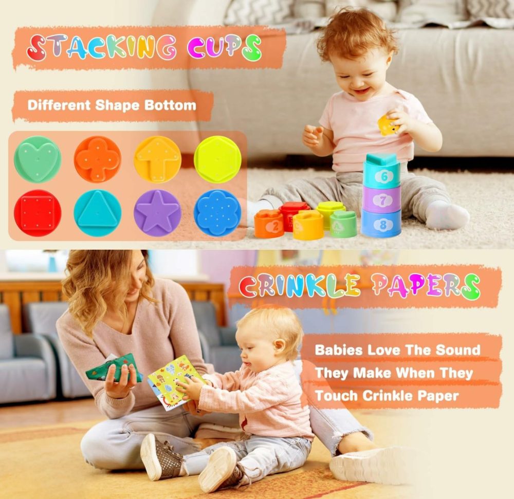 Baby Toys 6 To12 Months  7 In-1 Montessori Toy For 6-9-12-18 Month Old With Pull String Toy  Sensory Bin Toys  Stacking Baby Blocks & Soft Infant Ring & Sensory Ball  Stacking Cups For Toddler Gift  |  Sorting & Stacking Toys All Toys PVC