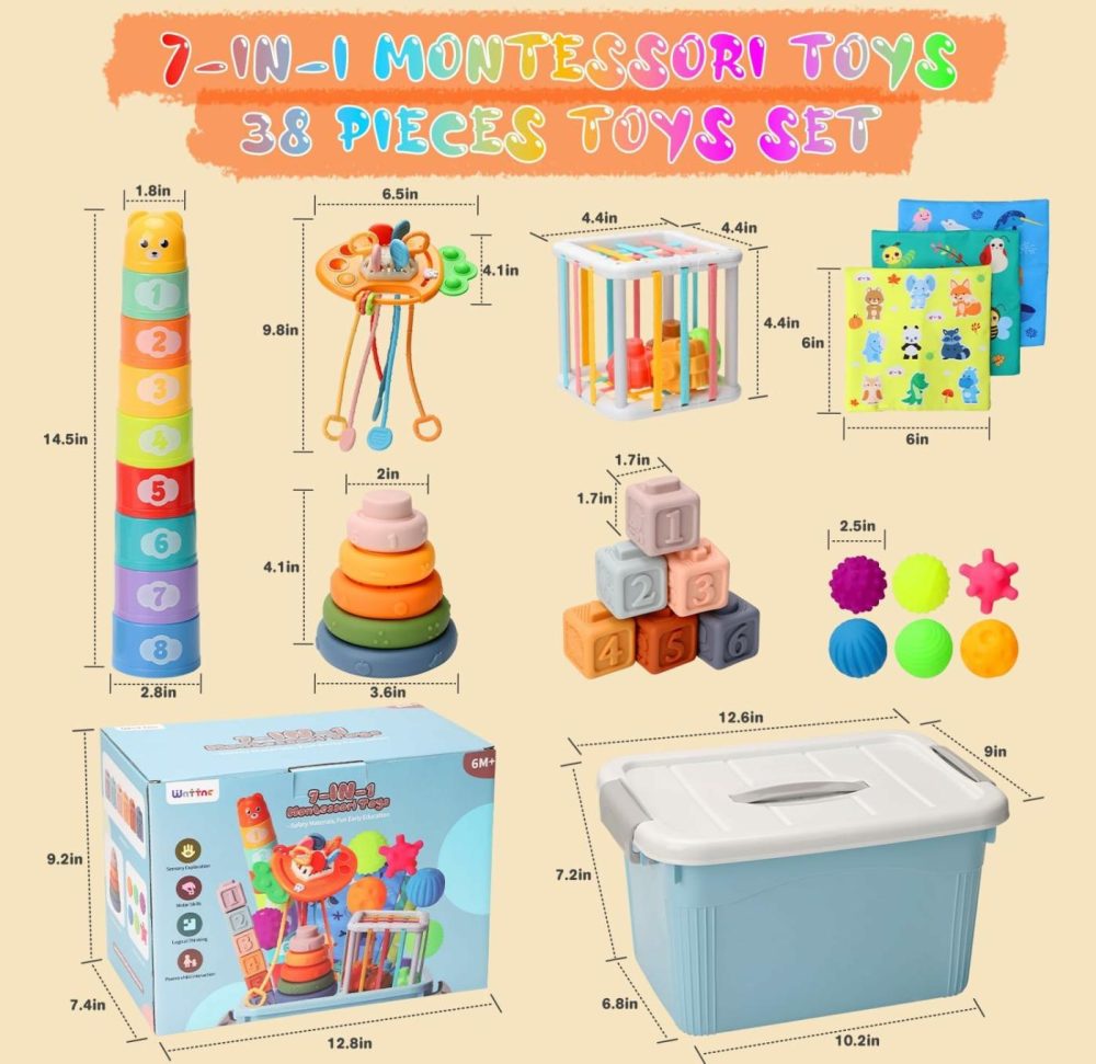 Baby Toys 6 To12 Months  7 In-1 Montessori Toy For 6-9-12-18 Month Old With Pull String Toy  Sensory Bin Toys  Stacking Baby Blocks & Soft Infant Ring & Sensory Ball  Stacking Cups For Toddler Gift  |  Sorting & Stacking Toys All Toys PVC