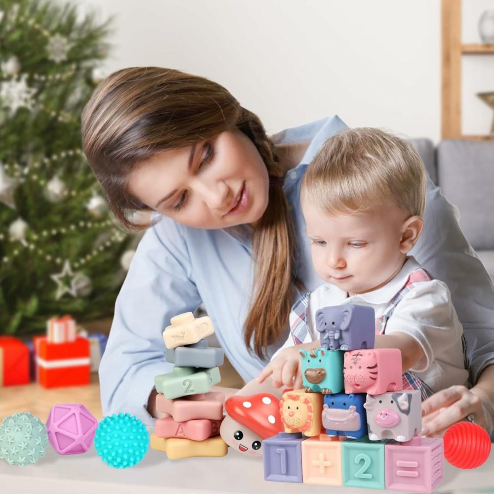 Baby Toys Blocks For Toddler – 3 In 1 Montessori Toy For Babies 6-12 Months  Soft Teething Toys Stacking Building For Infant Boy Girl Silicone Animal Sensory Learning Activity  23 Pcs  |  Sorting & Stacking Toys All Toys Sorting & Stacking Toys