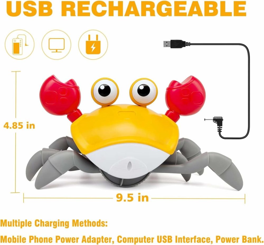 Baby Toys Crawling Crab Tummy Time Toy  Dancing Moving Walking Escape Cute Crab Learning Crawl Boy/Girl Gift  Interactive Development Sensory Toy For Infants Babies Toddlers Kids (Orange)  |  Musical Toys All Toys