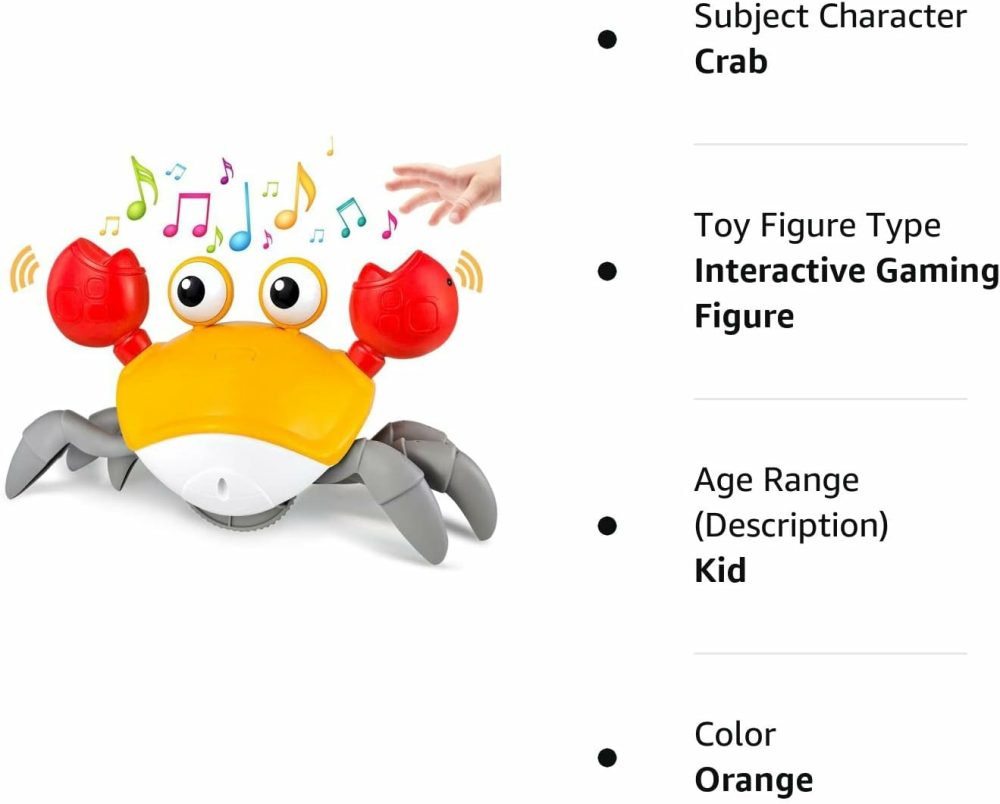 Baby Toys Crawling Crab Tummy Time Toy  Dancing Moving Walking Escape Cute Crab Learning Crawl Boy/Girl Gift  Interactive Development Sensory Toy For Infants Babies Toddlers Kids (Orange)  |  Musical Toys All Toys