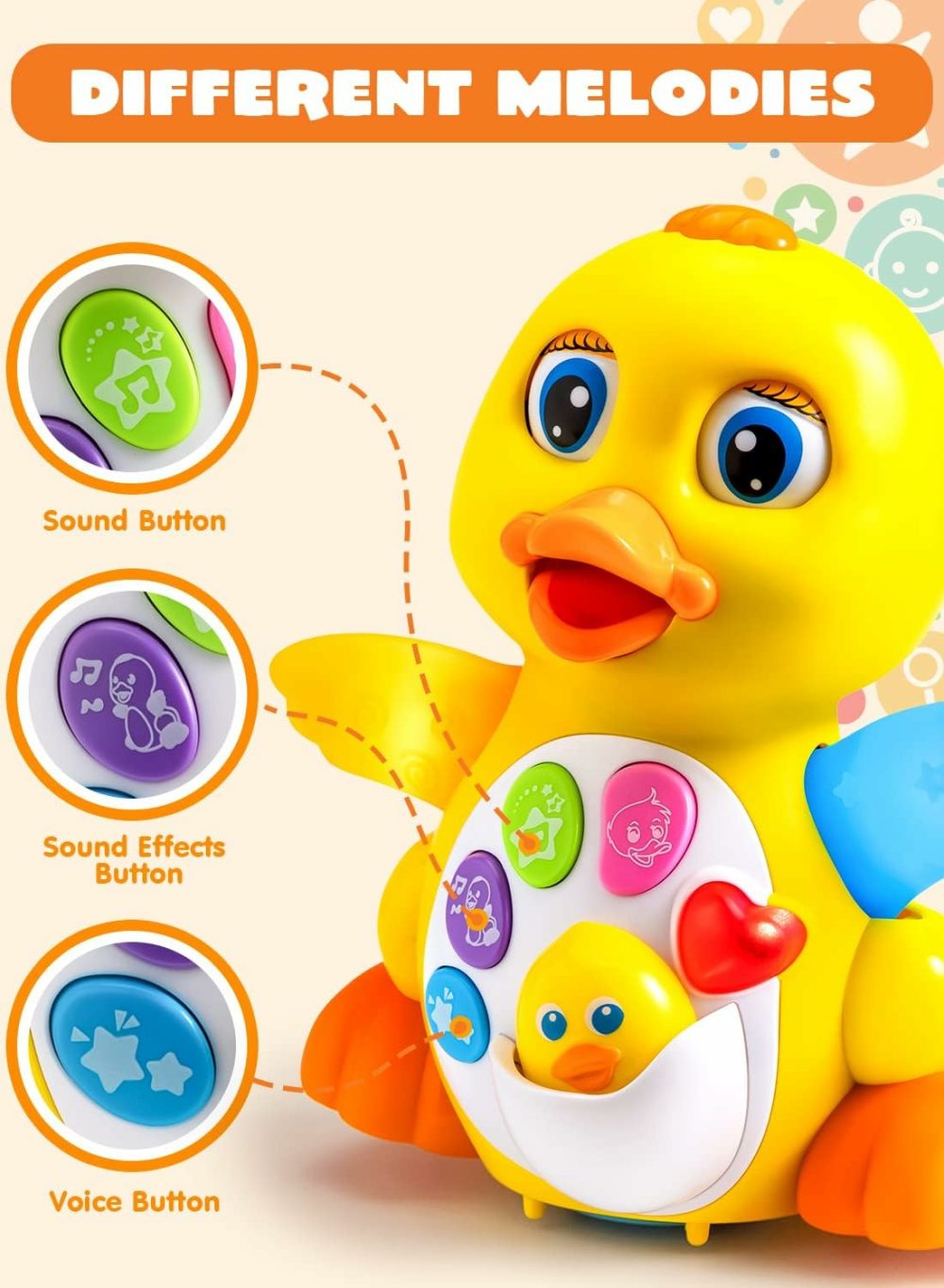 Baby Toys Duck  Infant Musical Toys 18+ Months  Tummy Time Toys With Music & Lights  Light Up Learning Toys  Dancing Crawling Baby Toy  Baby Easter Basket Stuffers Gifts  |  Musical Toys All Toys