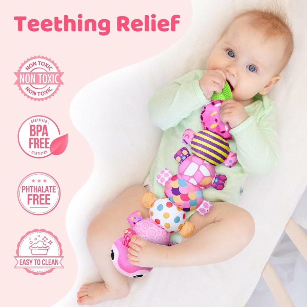 Baby Toys For 0-3-6-9-12 Months  Infant Stuffed Animal  Multi-Sensory Plush Toys  Tummy Time Musical Caterpillar Toy For Newborn  Soft Toys With Crinkle  Rattle And Textures  Birthday Gift For Girls  |  Rattles & Plush Rings All Toys Pink