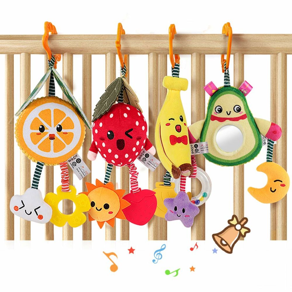 Baby Toys For 3 6 9 12 Months,Hanging Fruit Rattles Avocado,Banana,Orange And Strawberry,Stroller Mobile Toys,Plush Soft Rattles For Boys,Girls Christmas Gifts,4 Pack  |  Car Seat & Stroller Toys All Toys Car Seat & Stroller Toys