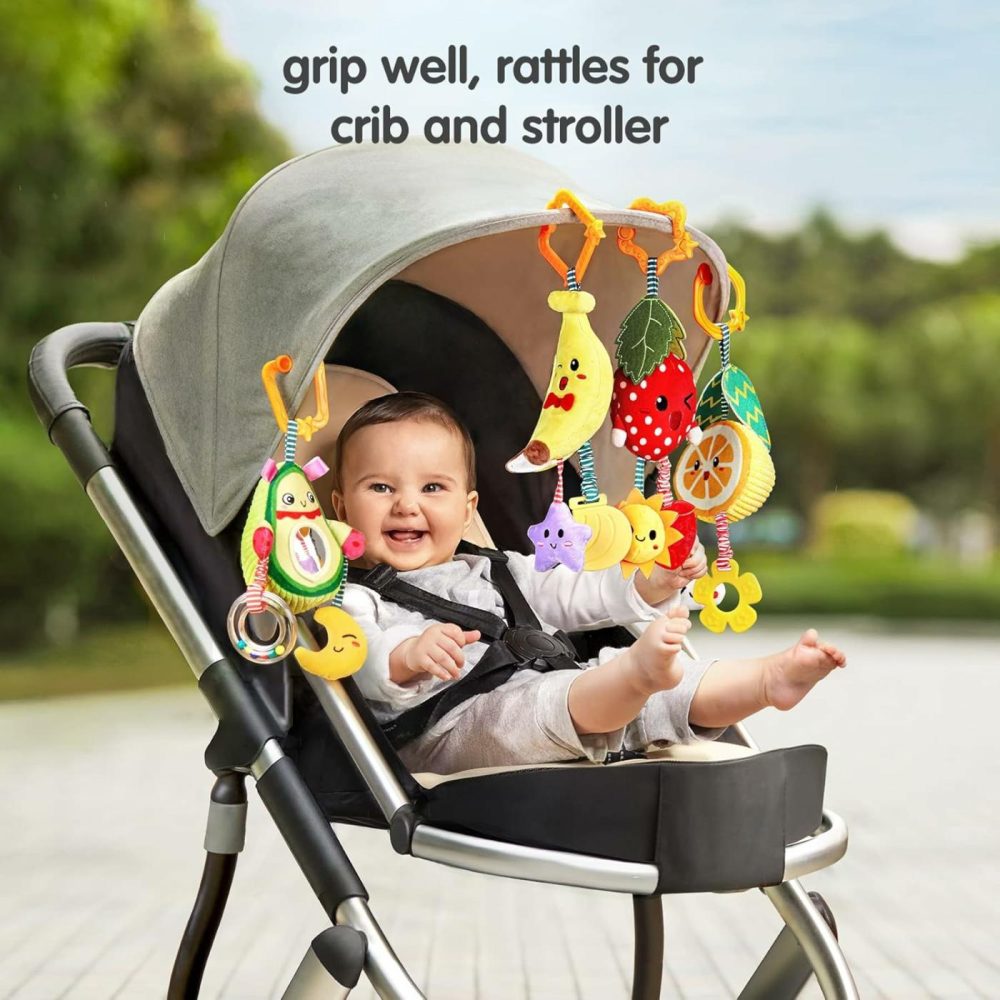 Baby Toys For 3 6 9 12 Months,Hanging Fruit Rattles Avocado,Banana,Orange And Strawberry,Stroller Mobile Toys,Plush Soft Rattles For Boys,Girls Christmas Gifts,4 Pack  |  Car Seat & Stroller Toys All Toys Car Seat & Stroller Toys