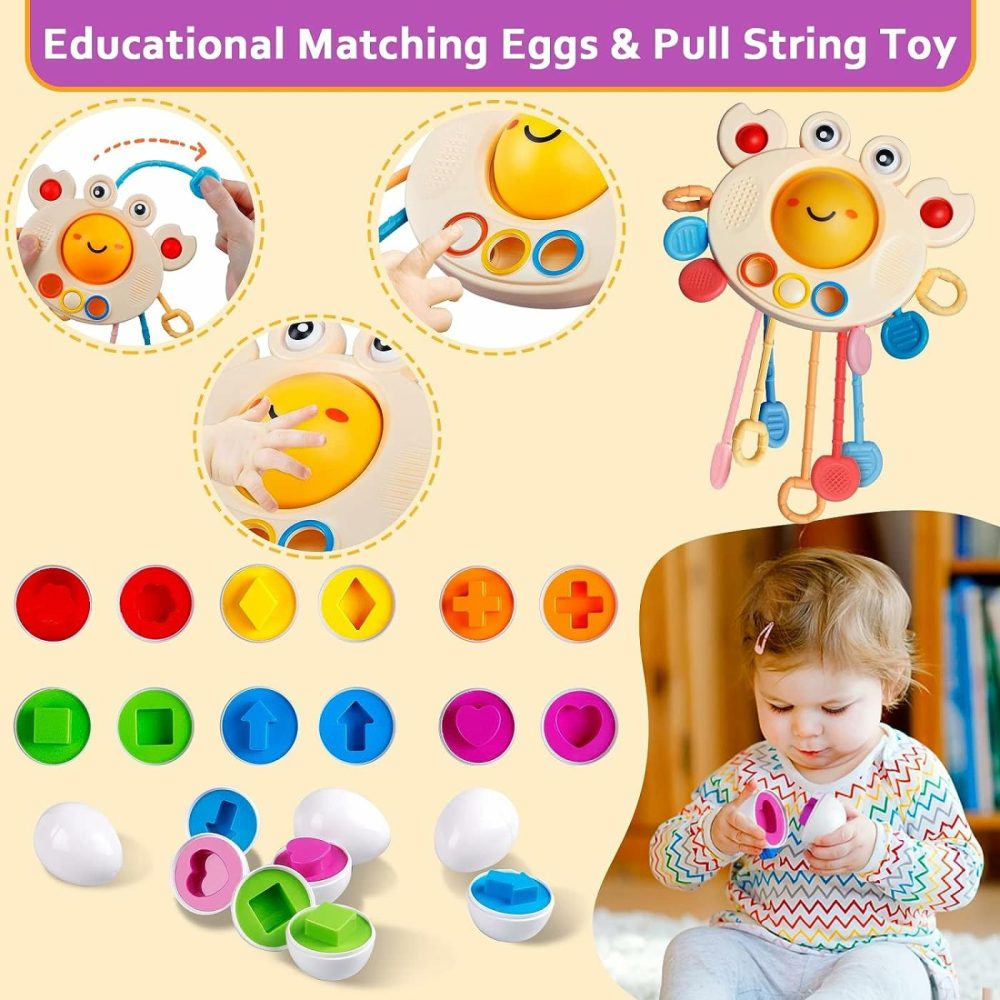 Baby Toys For 6 To 12 Months  Montessori Sensory Bins Toys For Toddlers 1-3  Pull String Teether Infants Bath Toys 6 In 1 Stacking Blocks Rings  Matching Eggs  Suction Cup Spinner Toy  |  Sorting & Stacking Toys All Toys Sorting & Stacking Toys