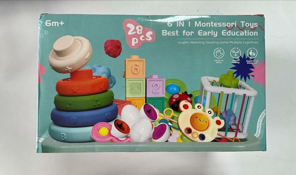 Baby Toys For 6 To 12 Months  Montessori Sensory Bins Toys For Toddlers 1-3  Pull String Teether Infants Bath Toys 6 In 1 Stacking Blocks Rings  Matching Eggs  Suction Cup Spinner Toy  |  Sorting & Stacking Toys All Toys Sorting & Stacking Toys