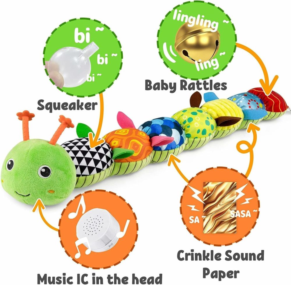 Baby Toys Musical Caterpillar,Infant Stuffed Animal Toys With Crinkle And Rattles,Soft Sensory Toys With Textures For Tummy Time Newborn Boys Girls 0 3 6 12 Months(Green)  |  Musical Toys All Toys