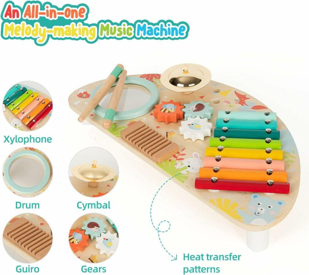 Baby Toys Musical Instruments   All-In-One Wooden Montessori Musical Set For 1&2Y (Includes Xylophone Drum Cymbal Guiro Gears)  Gifts For 1+ Year Old Girl Preschool  |  Musical Toys All Toys