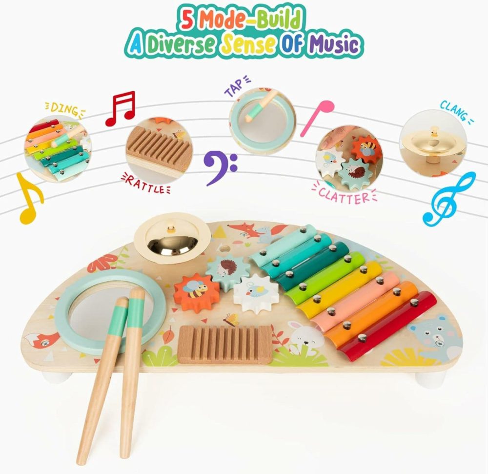 Baby Toys Musical Instruments   All-In-One Wooden Montessori Musical Set For 1&2Y (Includes Xylophone Drum Cymbal Guiro Gears)  Gifts For 1+ Year Old Girl Preschool  |  Musical Toys All Toys