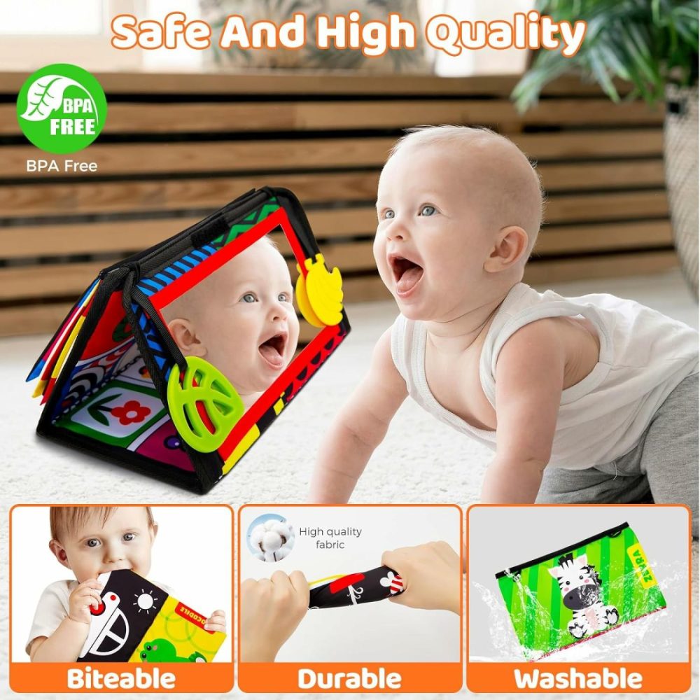 Baby Tummy Time Mirror  Newborn Infant Toys 0 3 6 12 Months With Sensory High Contrast Crinkle Books And Teethers  Baby Tummy Time Sensory Toys For 0-6 Months Old Boy Brain Development  |  Mirrors All Toys Mirrors