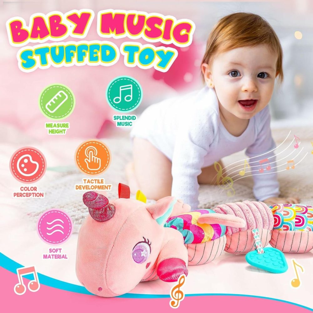 Baby Unicorn Toys 0-12 Months:  Infant Musical Stuffed Toy With Teether  Rattle  Multi-Sensory Crinkle – Montessori Toys For 0-3-6-12 Month Girls Easter Basket Stuffers For Newborn Babies Gifts  |  Rattles & Plush Rings All Toys Rattles & Plush Rings