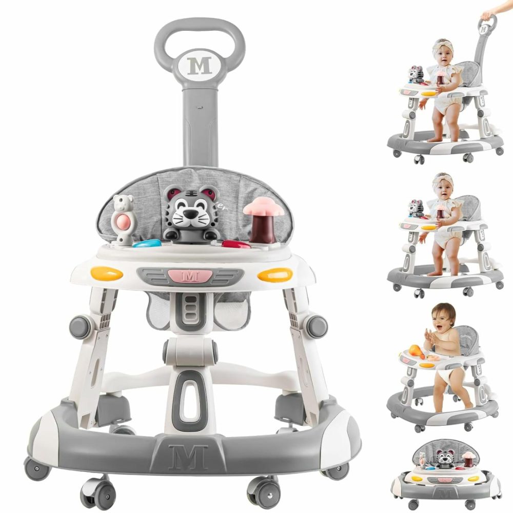 Baby Walker  4-In-1 Foldable Baby Walkers And Baby Activity Center With Toys Tray,3-Gear Height Adjustable Infant Toddler Baby Walker With Wheels For Baby Boys And Girls 6-24 Months(Grey)  |  Walkers All Toys Grey