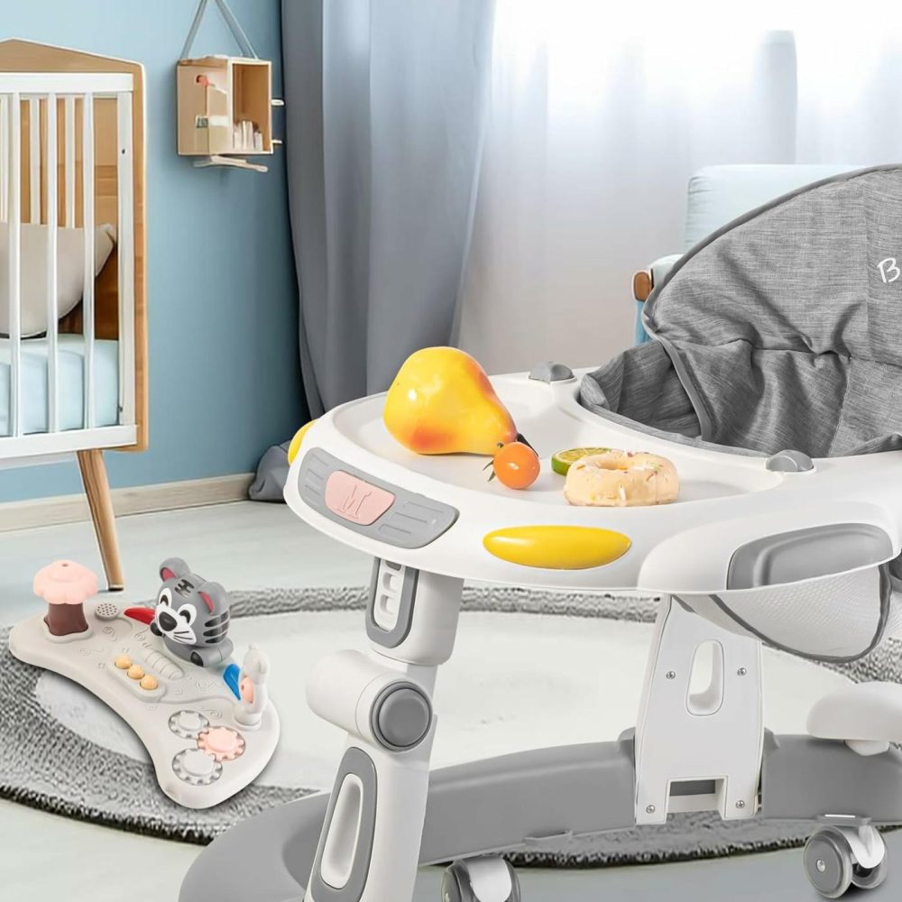 Baby Walker  4-In-1 Foldable Baby Walkers And Baby Activity Center With Toys Tray,3-Gear Height Adjustable Infant Toddler Baby Walker With Wheels For Baby Boys And Girls 6-24 Months(Grey)  |  Walkers All Toys Grey