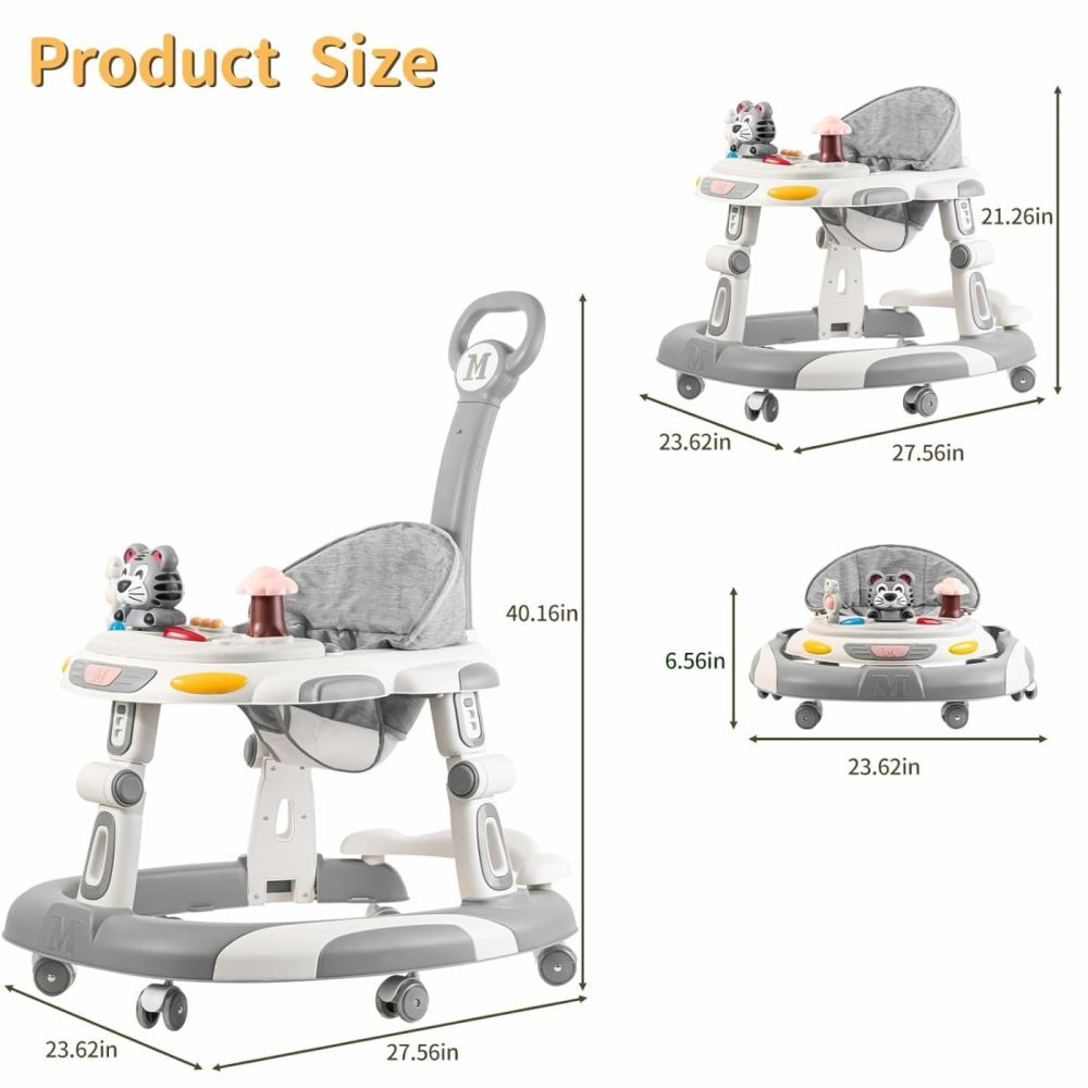 Baby Walker  4-In-1 Foldable Baby Walkers And Baby Activity Center With Toys Tray,3-Gear Height Adjustable Infant Toddler Baby Walker With Wheels For Baby Boys And Girls 6-24 Months(Grey)  |  Walkers All Toys Grey