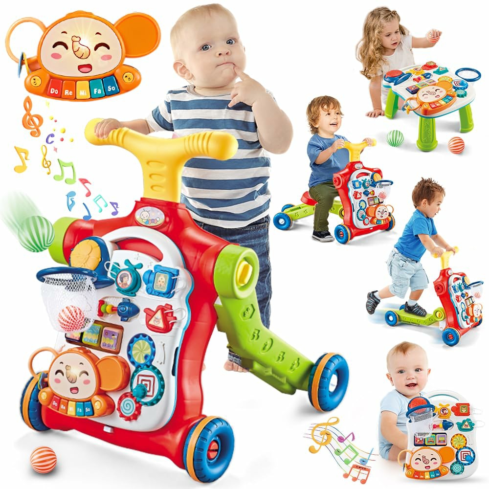 Baby Walker 5 In 1  Sit-To-Stand Learning Walker,Assemble As Scooter/Balance Bike/Push Walker/Activity Table/Detachable Panel,Push Walkers Toys With Music For Toddlers Infant Boys Girls  |  Push & Pull Toys All Toys Push & Pull Toys