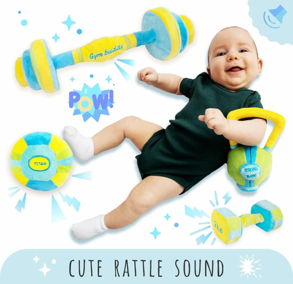 Baby Workout Toys Fit Training – Baby Shower Set Of 4 Soft  Durable And Safe Plush Baby Rattle Toys For Ages 0+  |  Rattles & Plush Rings All Toys Blue Yellow Green