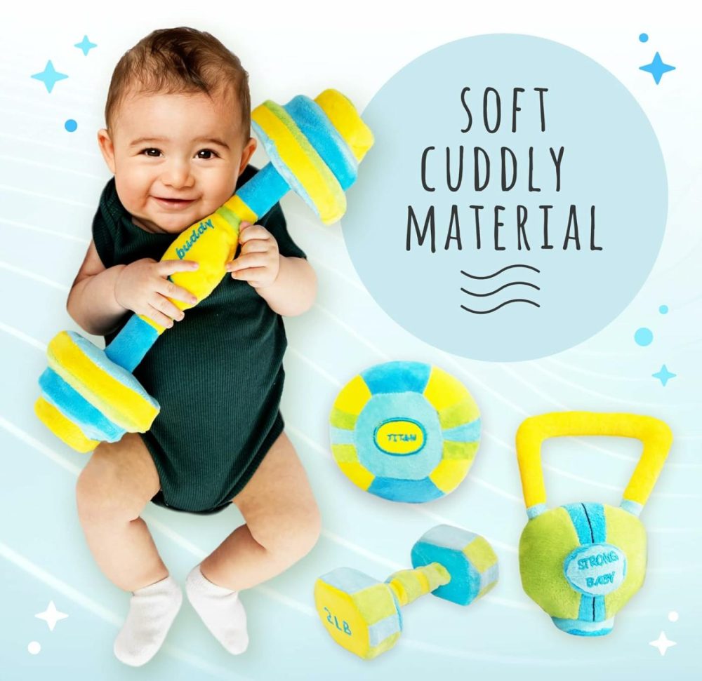 Baby Workout Toys Fit Training – Baby Shower Set Of 4 Soft  Durable And Safe Plush Baby Rattle Toys For Ages 0+  |  Rattles & Plush Rings All Toys Blue Yellow Green