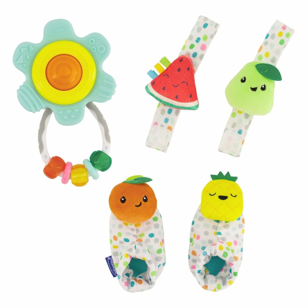 Baby’s 1St Rattle Bundle Gift Set  Wrist Rattles  Foot Rattles  Spin & Teethe Gummy Rattle  Multicolor Fruit-Themed  3-Piece Value Set For Babies 0M+  |  Rattles & Plush Rings All Toys Multi-Color