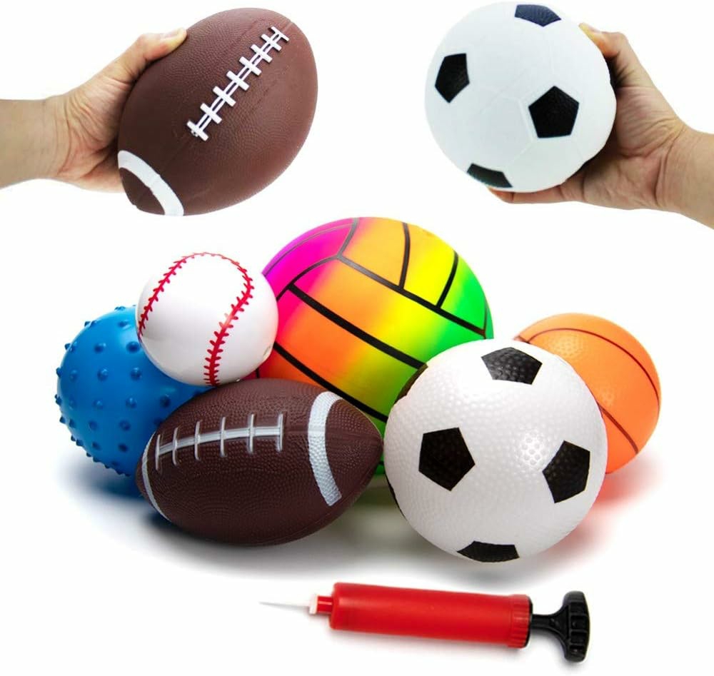 Ball Set For Toddlers 1-3  Assorted Balls Toddler Sports Balls Kids Balls Soft Toy Balls – Soccer Ball Playground Balls Basketball Volleyball Baseball Rugby – Inflatable With Pump  6 Pcs  |  Balls All Toys Assorted