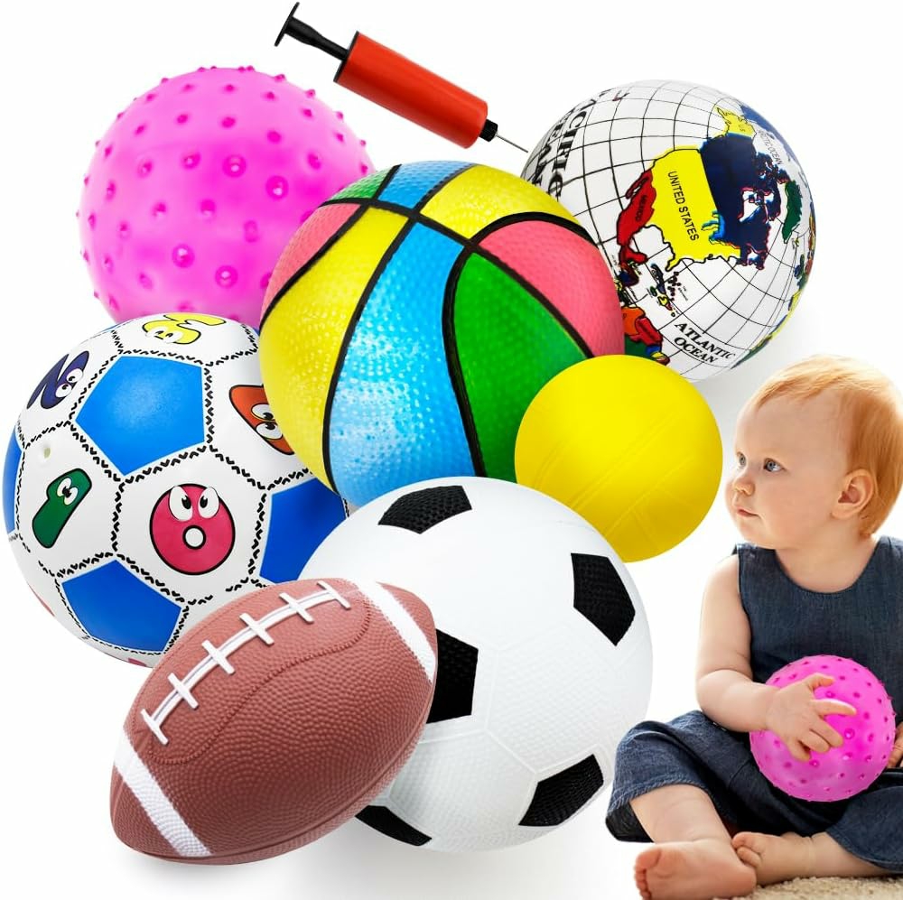 Balls Toys For Toddlers 1-3  Toddler Outdoor Toys  Set Of 7 Boys Girls Indoor Outdoor Sports Balls Toys  Baby Soccer Ball Basketball Tennis Ball Rugby Ball With Bag  |  Balls All Toys Balls