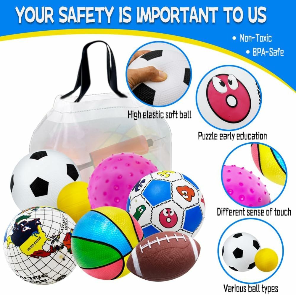 Balls Toys For Toddlers 1-3  Toddler Outdoor Toys  Set Of 7 Boys Girls Indoor Outdoor Sports Balls Toys  Baby Soccer Ball Basketball Tennis Ball Rugby Ball With Bag  |  Balls All Toys Balls