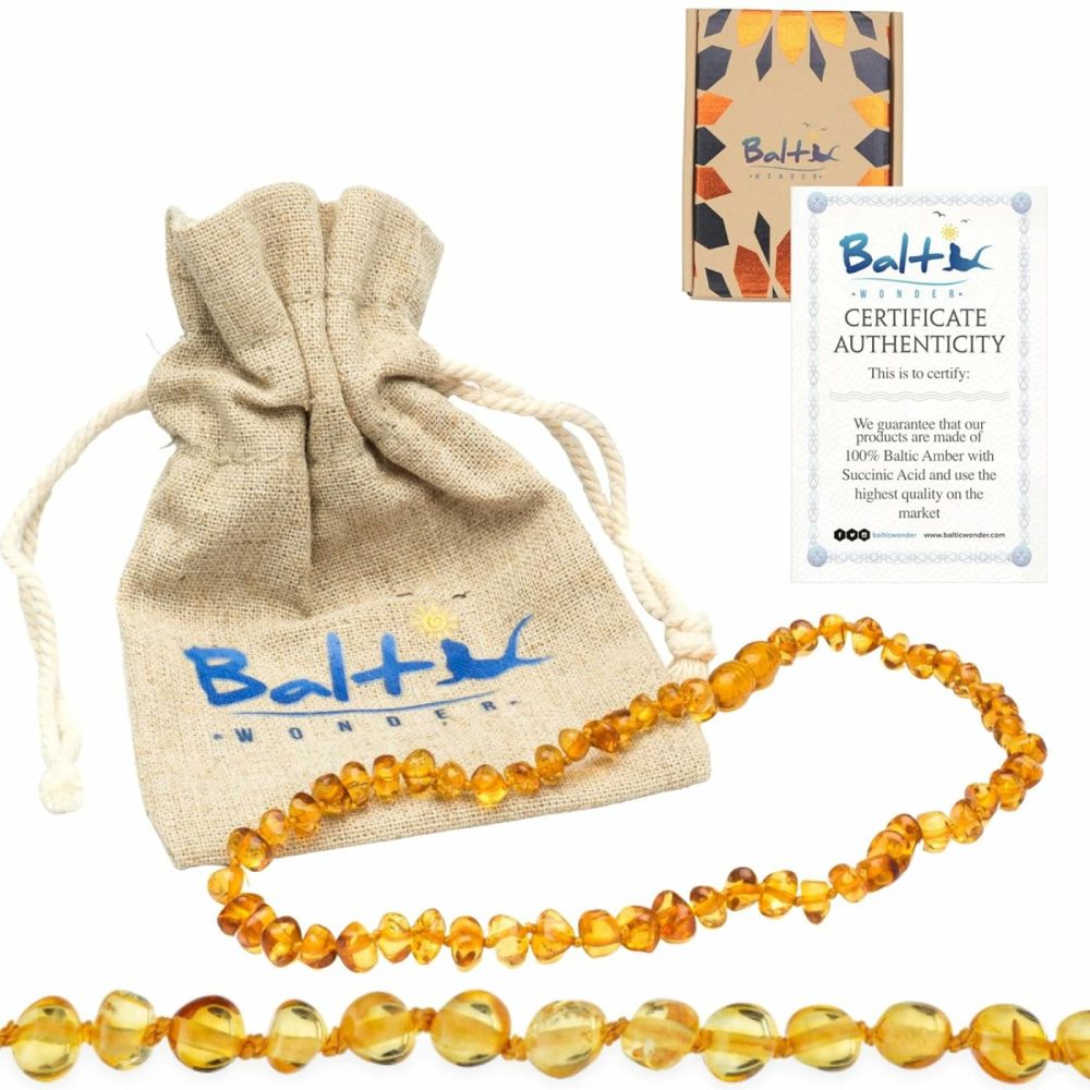 Baltic Amber Necklace (Baroque Honey) Unisex – 100% Certified Authentic Baltic.  |  Teethers All Toys Teethers