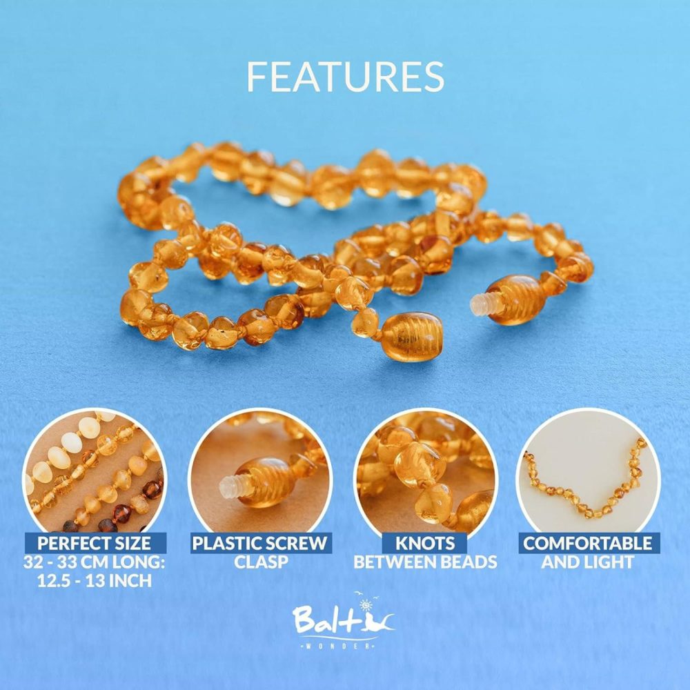 Baltic Amber Necklace (Baroque Honey) Unisex – 100% Certified Authentic Baltic.  |  Teethers All Toys Teethers