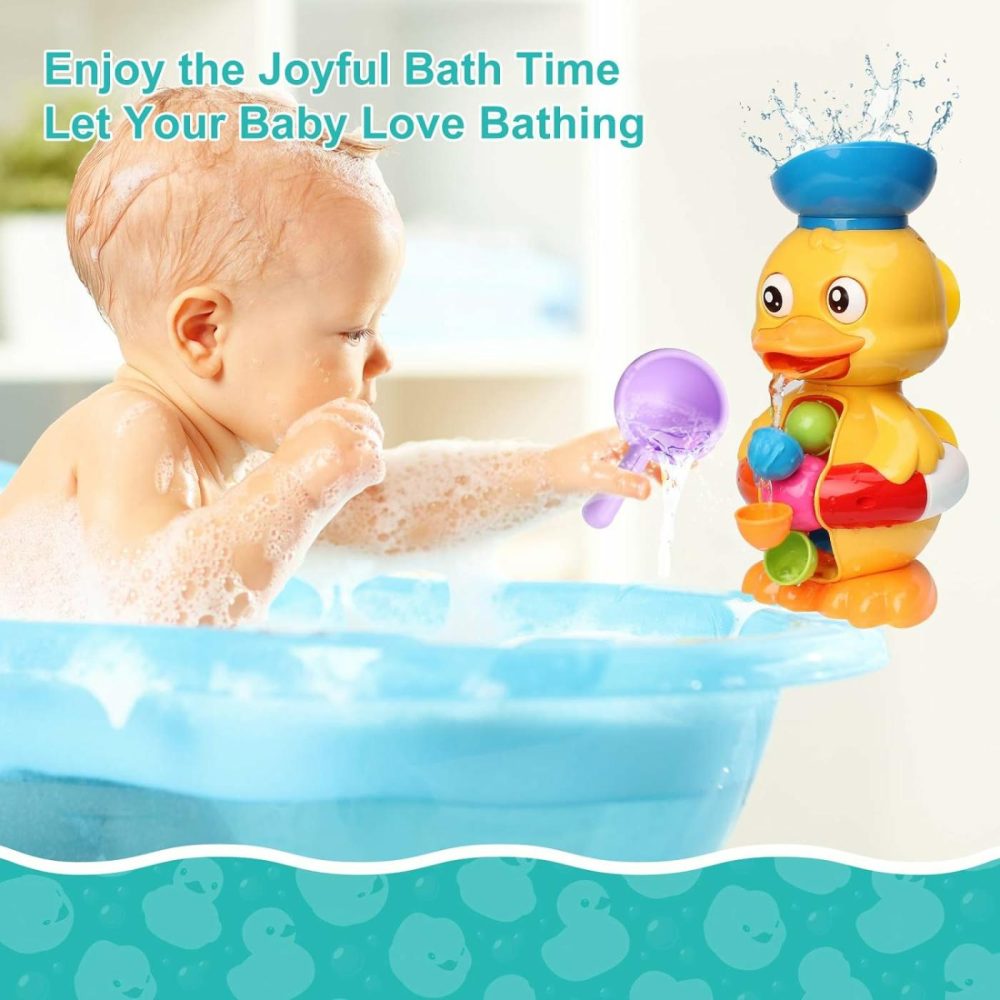 Bath Bathtub Toys For Toddlers 1 2 3 Years Old | Duck Bathtub Toys With Rotatable Waterwheel/Eyes | Bathroom Strong Suckers Water Scoop Fun Bath Toys For Toddlers Boys Girls 1-4 Years  |  Bath Toys All Toys Bath Toys