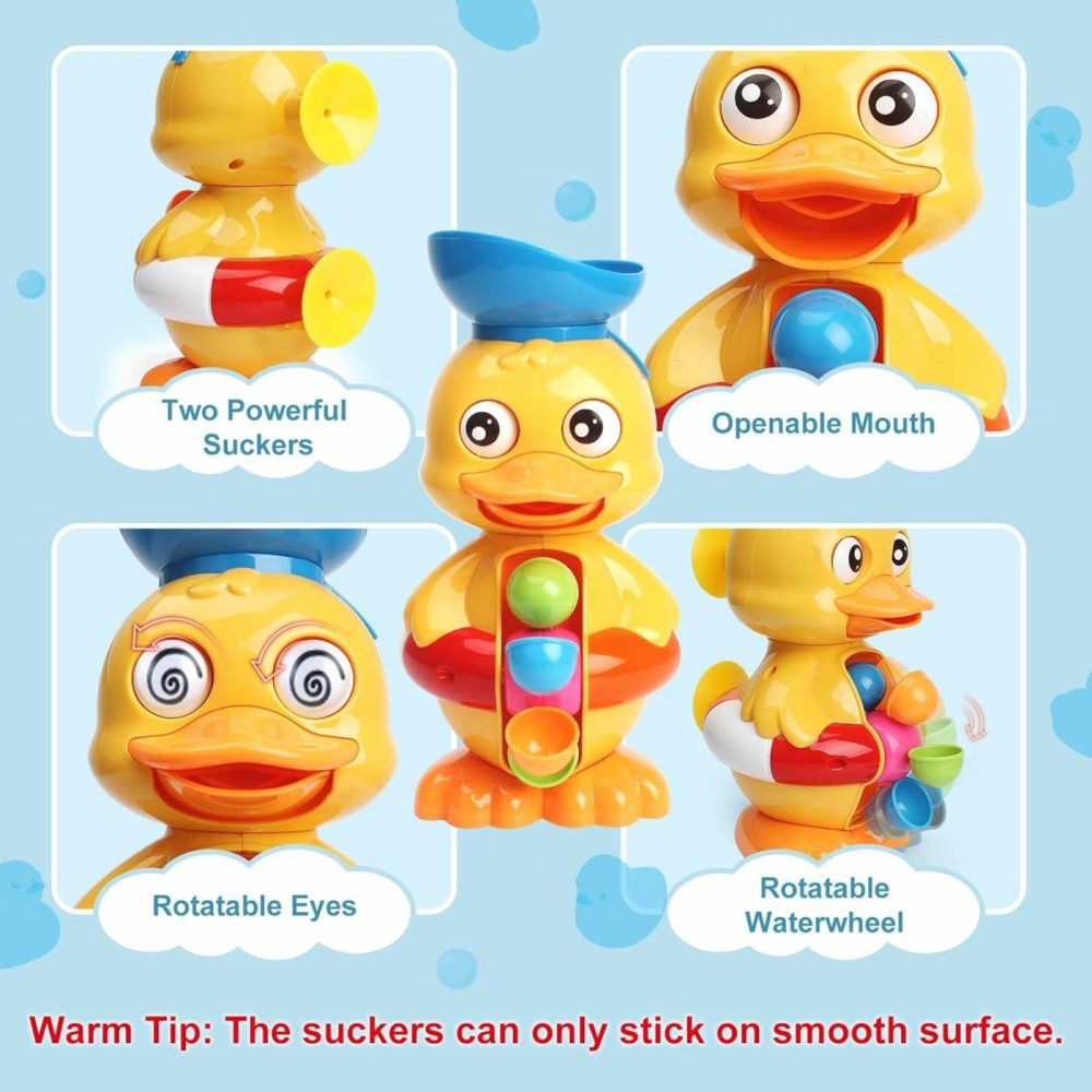 Bath Bathtub Toys For Toddlers 1 2 3 Years Old | Duck Bathtub Toys With Rotatable Waterwheel/Eyes | Bathroom Strong Suckers Water Scoop Fun Bath Toys For Toddlers Boys Girls 1-4 Years  |  Bath Toys All Toys Bath Toys