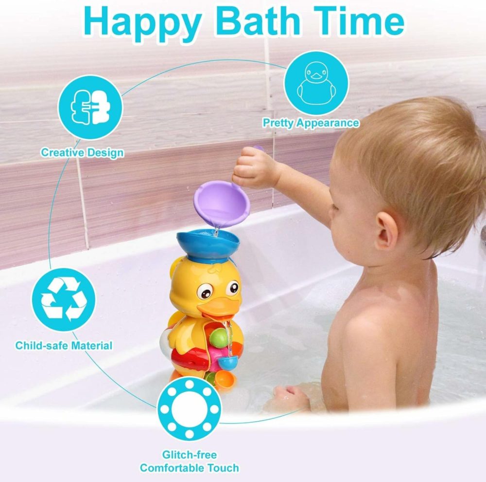 Bath Bathtub Toys For Toddlers 1 2 3 Years Old | Duck Bathtub Toys With Rotatable Waterwheel/Eyes | Bathroom Strong Suckers Water Scoop Fun Bath Toys For Toddlers Boys Girls 1-4 Years  |  Bath Toys All Toys Bath Toys