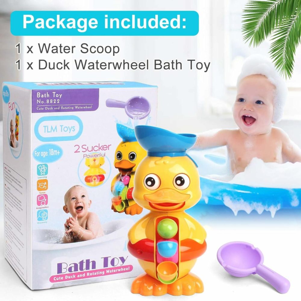 Bath Bathtub Toys For Toddlers 1 2 3 Years Old | Duck Bathtub Toys With Rotatable Waterwheel/Eyes | Bathroom Strong Suckers Water Scoop Fun Bath Toys For Toddlers Boys Girls 1-4 Years  |  Bath Toys All Toys Bath Toys