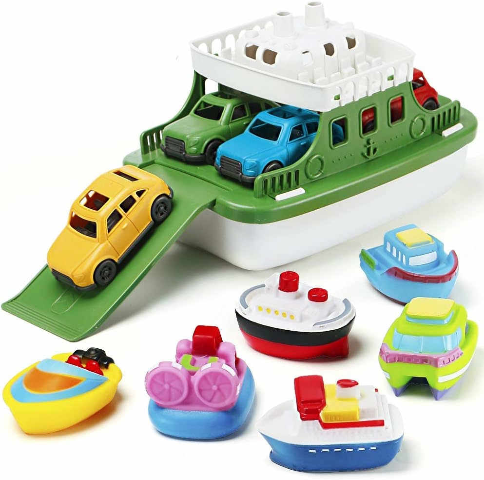 Bath Boat Toy,11 Piece Bath Boat Toy With 4 Mini Cars And 6 Boat Squirters,Floating Boat Toys For Bathtub Bathroom Pool Beach For Toddlers Boys Girls Kids  |  Bath Toys All Toys Bath Toys