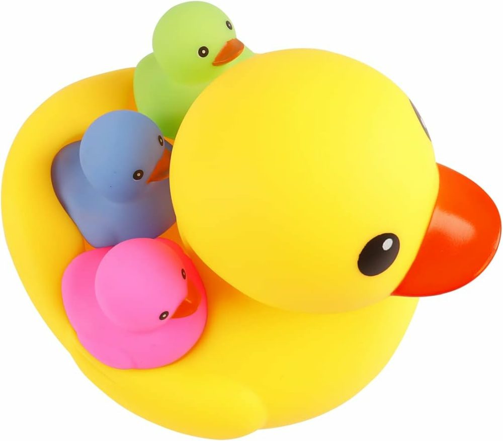 Bath Duck Toys 4Pcs Family Rubber Ducky Float&Squeak Baby Toddlers Preschool Bathtub Shower Toy (Colorful)  |  Bath Toys All Toys Bath Toys