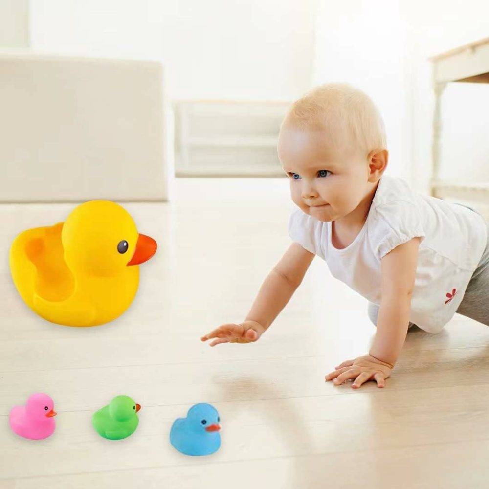 Bath Duck Toys 4Pcs Family Rubber Ducky Float&Squeak Baby Toddlers Preschool Bathtub Shower Toy (Colorful)  |  Bath Toys All Toys Bath Toys