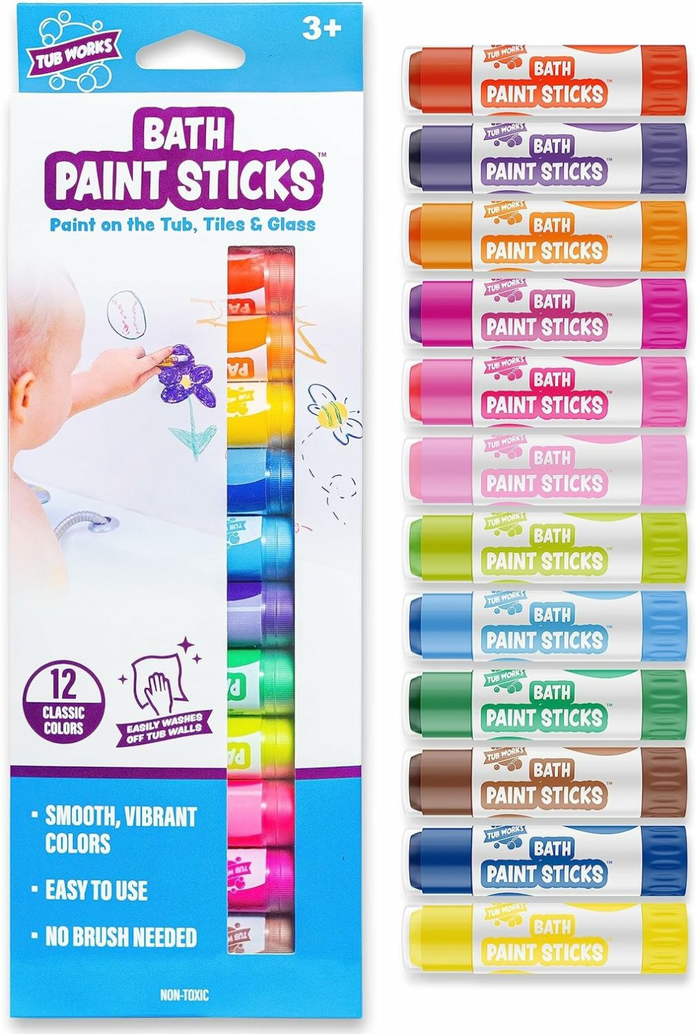 Bath Paint Sticks Bath Toy  12 Count | Nontoxic  Washable Bathtub Paint For Kids & Toddlers | Twistable Sticks Draw Smoothly On Tub Walls | Smooth  Vibrant Alternative To Bath Crayons  |  Bath Toys All Toys Bath Toys