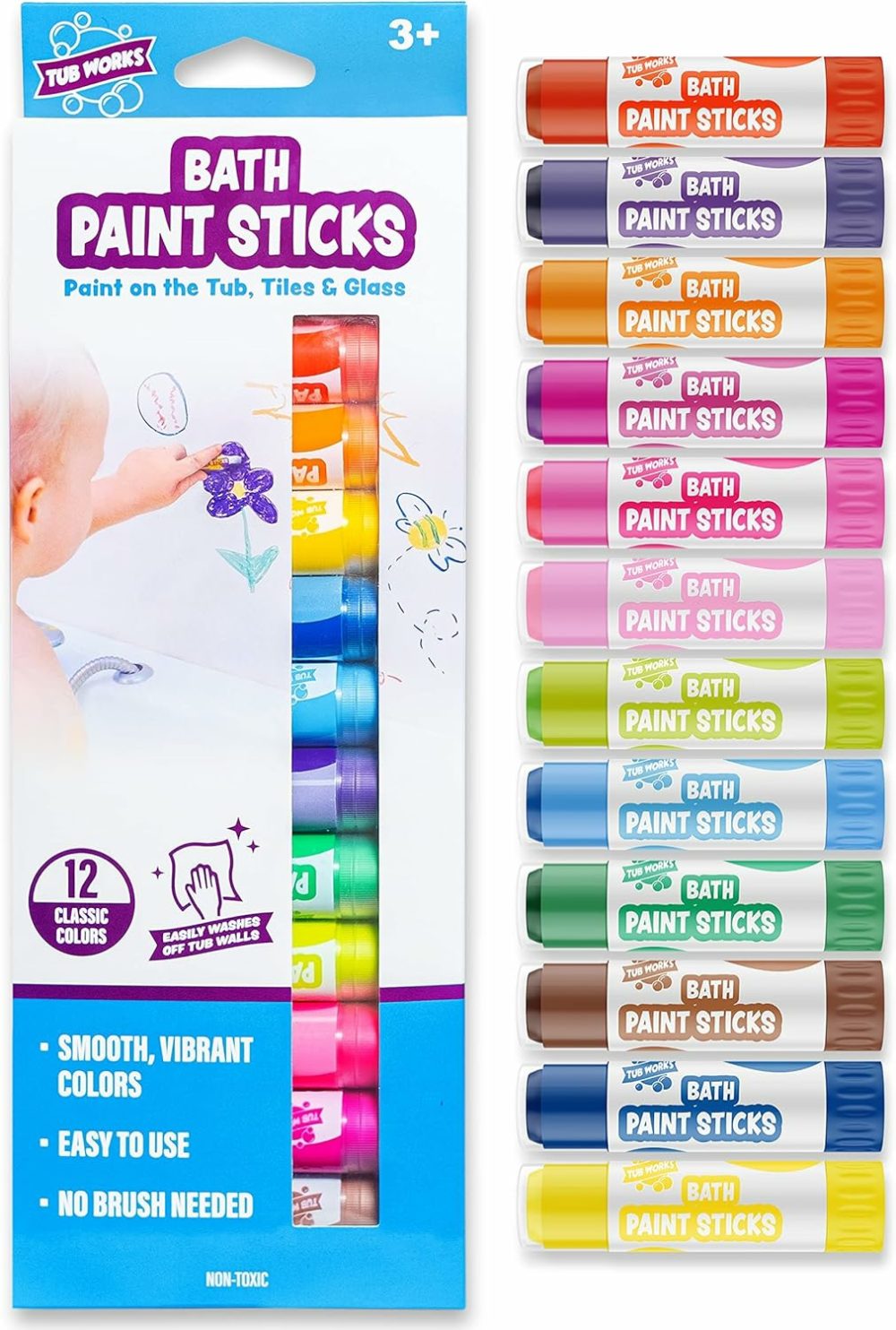 Bath Paint Sticks Bath Toy  12 Count | Nontoxic  Washable Bathtub Paint For Kids & Toddlers | Twistable Sticks Draw Smoothly On Tub Walls | Smooth  Vibrant Alternative To Bath Crayons  |  Bath Toys All Toys Bath Toys