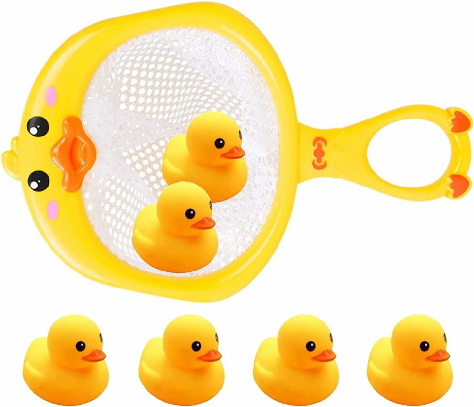 Bath Toy Baby Bathtub Duck Toy Set  1 Pcs Ducky Animals Fishing Net With 6 Pcs Water Floating Sea Animals Duck Toys  Bathroom Floating Pool Fishing Play Set For Toddler Kids (Duck)  |  Bath Toys All Toys Bath Toys