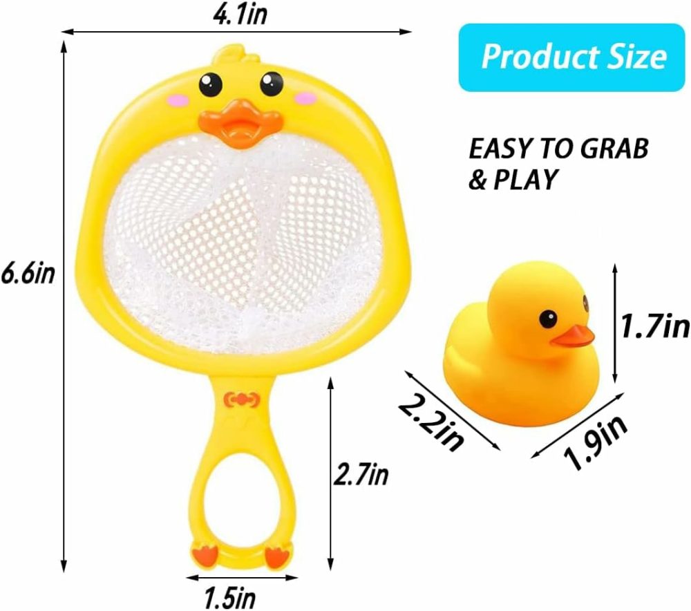 Bath Toy Baby Bathtub Duck Toy Set  1 Pcs Ducky Animals Fishing Net With 6 Pcs Water Floating Sea Animals Duck Toys  Bathroom Floating Pool Fishing Play Set For Toddler Kids (Duck)  |  Bath Toys All Toys Bath Toys