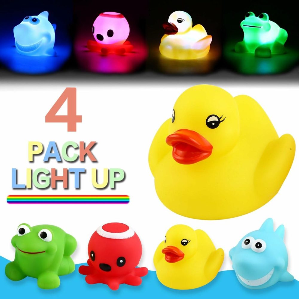 Bath Toy  Can Flashing Colourful Light(Big Style 4 Pack)  Floating Bath Toy  Light Up Bathtub Water Tub Toy For Pool Shower Bathtime Bathroom Kid Boys Girl Toddler Child Baby Infant  |  Bath Toys All Toys Bath Toys