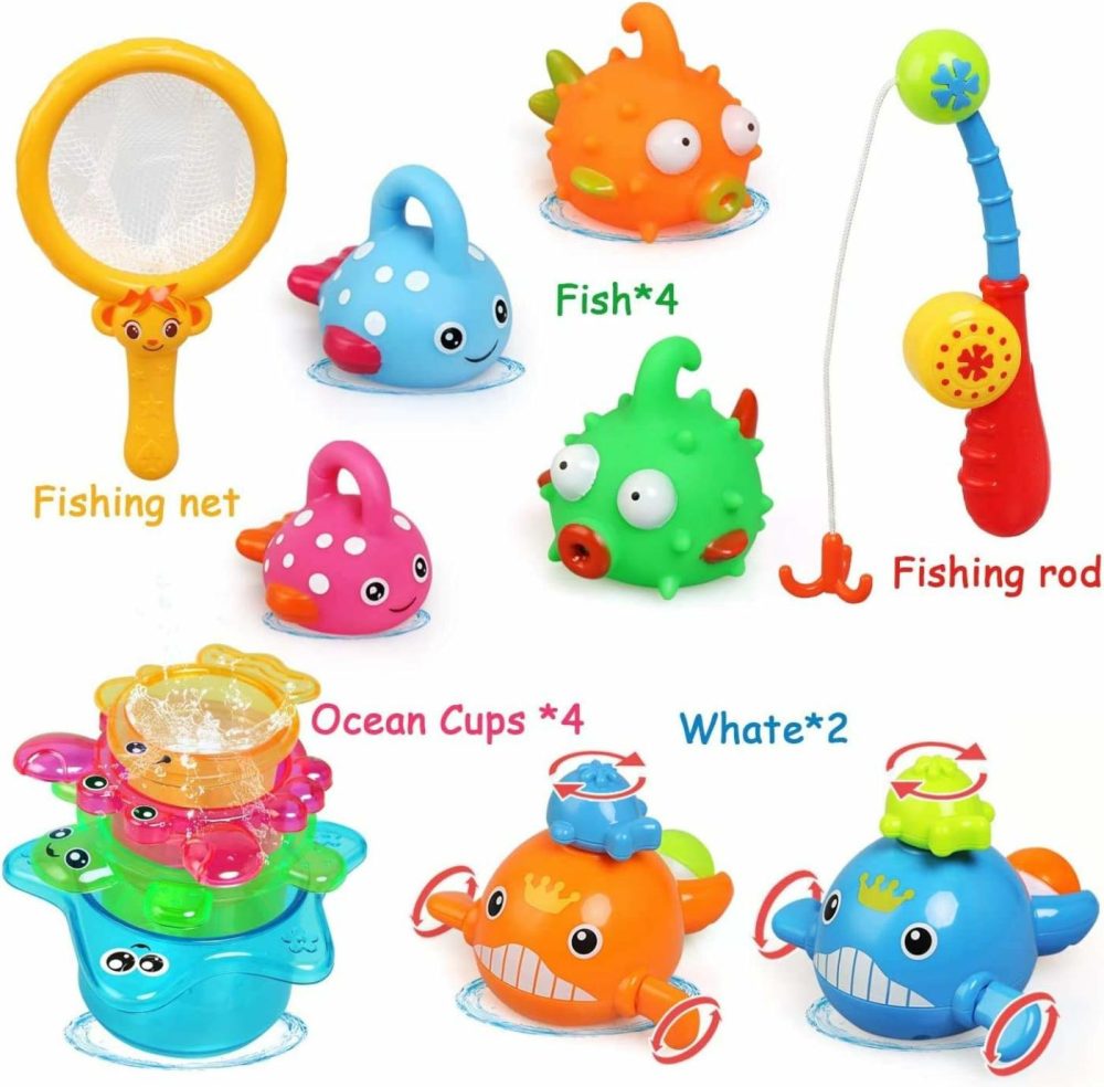 Bath Toy For Toddlers 1-3,Bathtub Toy With Fishing Floating Squirts Toy   Water Scoop,Swimming Whales And Stacking Cups Toys For Pool  Bathtub  Beach,Boys Girls Gifts (12 Pack)  |  Bath Toys All Toys Bath Toys